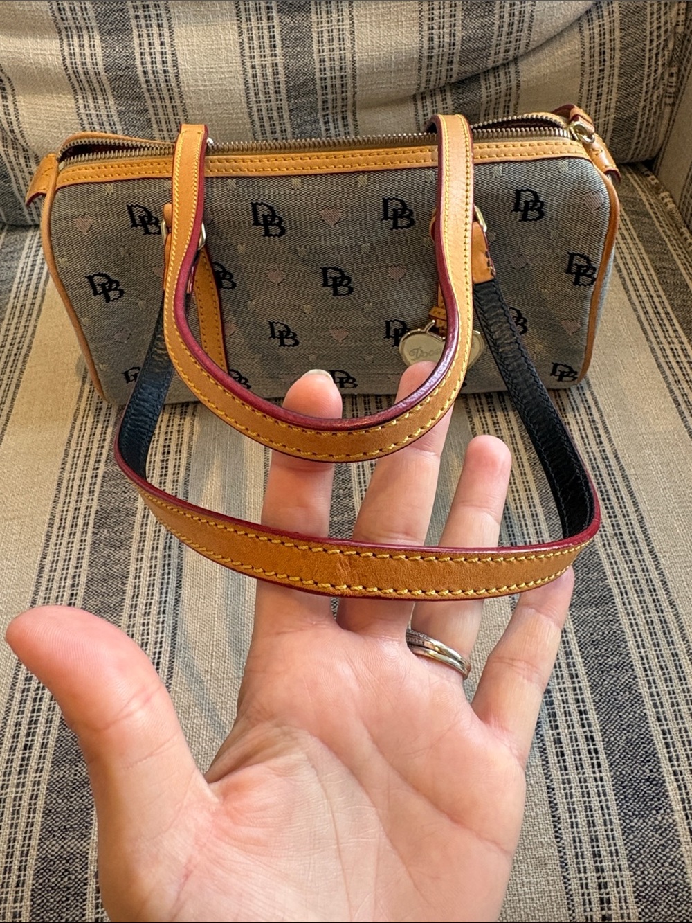 Dooney & Bourke Gray Signature Heart Barrel Satchel with Tan Trim - Picture 9 of 11